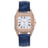 Montre à quartz pour femme, style romain, carrée, sertie de diamants, bracelet en cuir, 36 mm, vente en gros, livraison directe d'usine