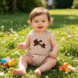 SR3577 RTS Infant Baby Western Blue fish embroidery style Kids Wholesale Romper short Sleeve girl cute Bubble - Product Image 5