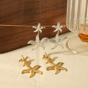 Pendientes de Estrella de Mar en Acero Inoxidable 18K, Serie Océano, Pendientes de Alta Gama a la Moda, Venta al Por Mayor - Product Image 2