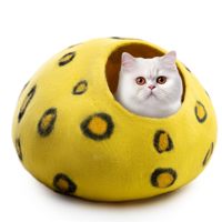 Handgefertigtes Wollfilz-Katzenbett mit Leopardenmuster, Eiförmig, Natürlich Gefilzt, Waschbar, Langlebig, Geschlossenes Katzenversteck, Anpassbar