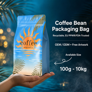 Bolsa de Fondo Plano para Granos de Café, Monomaterial PE Reciclable PPWR, con Válvula Extraíble, para Marcas de Café Ecológicas - Product Image 1