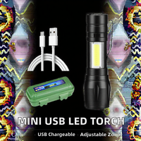 Mini lampe de poche LED COB torche de poche zoomable avec lumière latérale rechargeable USB petite lumière pour l'aventure en plein air