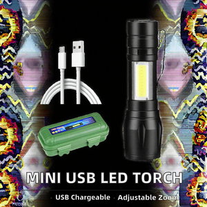 Mini lampe de poche LED COB torche de poche zoomable avec lumière latérale rechargeable USB petite lumière pour l'aventure en plein air - Product Image 2