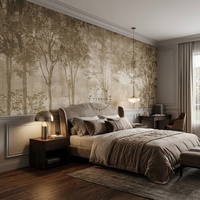 Papier peint mural autocollant vintage, forêt, arbres, beige, paysage forestier, pour salon, chambre à coucher, décoration murale de la maison