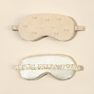 Popular Velvet Blindfold Elastic Strap Night Eyemask Soft Fluffy Velvet Fur Eye Mask Sleeping Mask con Peals Beads - Product Image 4