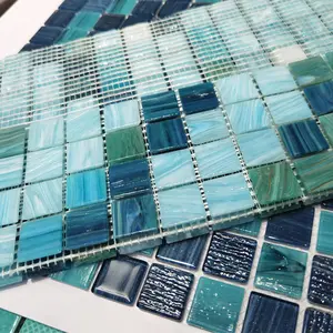 Mattonelle di mosaico in vetro misto quadrato blu per piscine, vendita calda e popolare,