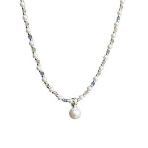 Collier imitation perles pour femme, pendentif rond perlé, chaîne en cristal coloré, bijoux élégants, accessoire de mode - Product Image 5