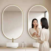 Miroir de salle de bain ovale LED moderne anti-buée avec variateur d'intensité et interrupteur tactile, à suspendre, pour salon et hôtel, avec grossissement