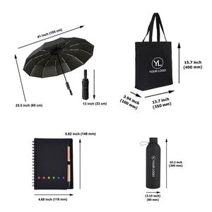 Set de Regalo Corporativo Negro con Logotipo Personalizado, con Bolsa de Lona, Botella de Agua, Cuaderno y Paraguas para Bienvenida - Product Image 2