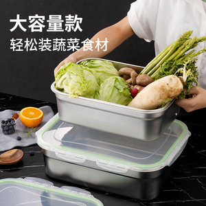 Stainless Steel Food <b>Storage</b> Container Rectangle Clip On Lid 304 <b>Material</b> For Refrigerator Camping Meal Prep - Product Image 3