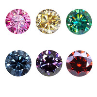 Moissanita suelta para fabricación de joyas, Diamante redondo de 1-5 quilates, verde, negro, Morado, amarillo, rosa y rojo, VVS1