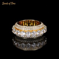 Bague interactive rotative à 5 rangs en moissanite VVS, plaquée argent sterling 925, personnalisée, style hip-hop, pour homme