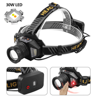 Lampe frontale LED rechargeable par USB 30W Portable Lumière blanche jaune rouge pour la pêche et le camping Lampe frontale étanche