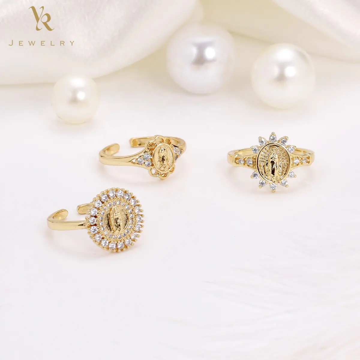 FR2059 Vrouwen Verstelbare Effen Diamant Religieuze Sieraden Virgin Mary 10K 14K 18K Vergulde Ringen