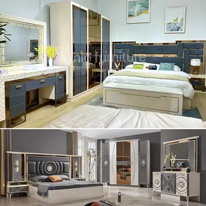 Luxury Turkish Classic Design Royal Bedroom Set Furniture Gold Wooden King Size Bed Room Luxury Full Mdf Bedroom Furniture Set