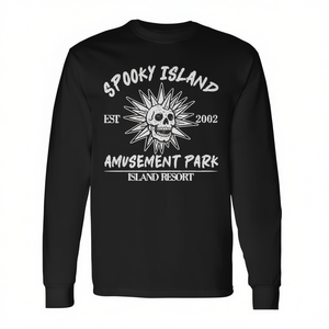 Camiseta Unisex de Manga Larga con Estampado de Calavera Retro de Halloween, Estilo Isla Espeluznante, Cuello Redondo, para Adultos, Estilo Años 90, para Parques de Diversiones - Product Image 2