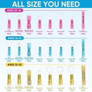 Connecteurs de fils thermorétractables transfrontaliers, bornes annulaires en cuivre pur étanches, lot de 120, 160 ou 500 pièces - Product Image 5