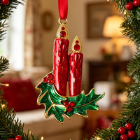 Ornement de Noël Bougie Émail Métallique Baies de Houx Décoration Suspendue pour Arbre Cadeau de Fêtes Décoratif