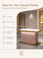 Vitrine de présentation de bijoux moderne sur mesure, blanche, sans dossier, en verre trempé et acier inoxydable, avec éclairage LED, écologique, de luxe, pour la vente au détail