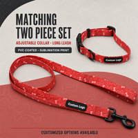 Ensemble collier et laisse pour chien en PVC enduit rouge à motif d'os, personnalisable, pour la sublimation, accessoires de promenade pour animaux de compagnie, commandes OEM ODM en gros