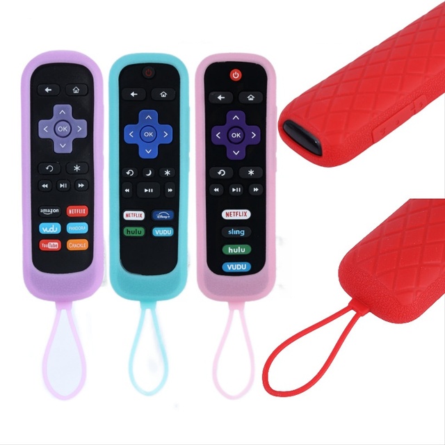 JXTY Brand TCL ROKU Remote Control Natural Rubber Protective Case Thickened Leather Texture Shockproof Luminous Cover Lanyard