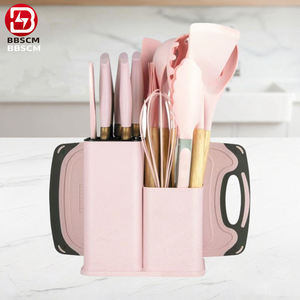 Ensemble de couteaux de cuisine en silicone 19 pièces OEM/ODM avec manche en bois, planche à découper et bac de rangement spécial, y compris spatules et ustensiles - Product Image 6