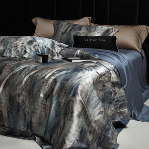 Luxury Digital Print Feather Eucalyptus Lyocell Breathable Silk-like Bedding Set Premium 4Pcs Duvet Cover <strong>Bedsheet</strong> Pillowcases - Product Image 5