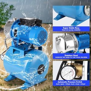 Pompe à jet pour puits peu profond en acier inoxydable haute efficacité, système de surpression automatique de 6 gallons avec réservoir sous pression pour l'irrigation domestique et agricole - Product Image 3