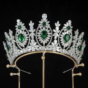 Couronne de mariée européenne américaine Diadème Zircon Bandeau Chapeaux Baroque Accessoires de cheveux transfrontaliers Diadèmes de mariage en cuivre de grande taille - Product Image 2