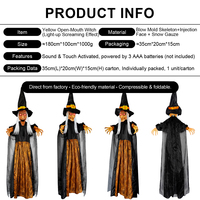 Accessoire de sorcière jaune lumineux à commande vocale avec bouche mobile et son d'effroi pour maison hantée, fête costumée, vente en gros