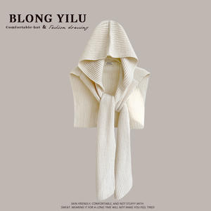 Howhot Design Sense Striped Knitted Hooded <strong>Shawl</strong> Women's Autumn Winter Warm Scarf Hat One-piece Outer Neck Protection 100% - Product Image 4