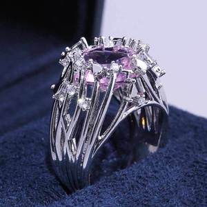 Anello con Ramo di Cristallo Rosa per Donne, Gioiello da Dito Creativo e alla Moda - Product Image 5