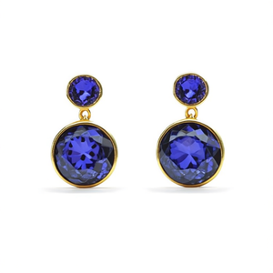 Crystal <b>Earrings</b> <b>Blue</b> Round <b>Studs</b> PVD Gold Plated 316L Stainless Steel Sustainable Resistant Jewelry - Product Image 2