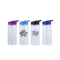 Bouteille d'eau en plastique transparente sans BPA de 500 ml avec paille rabattable, personnalisable, vente en gros, offre spéciale
