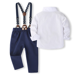 Ensemble de costume pour garçon, chemise blanche à manches longues avec bretelles et nœud papillon, tenue de fête de printemps en 3 pièces pour garçons, tenue de dîner formelle - Product Image 4