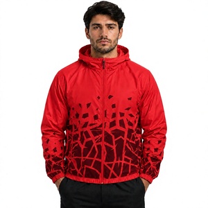 Custom Sublimation Windbreaker <b>Jacket</b> Men <b>Lightweight</b> Hooded Sports <b>Jacket</b> <b>Waterproof</b> Outdoor <b>Running</b> Red <b>Jacket</b> Manufacturer - Product Image 1