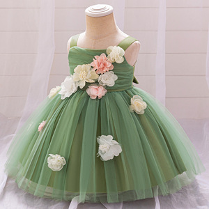 Nuovo Vestito da Festa per Bambine Stile Mori con Spalline, Fiori, Strati di Tulle, Pizzo, Gonna in Cotone e Poliestere con Fiocco per Bambine di 3 Anni - Product Image 4