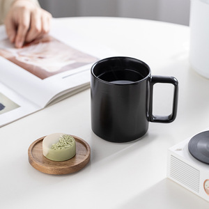 Custom Minimalist Nordic Couple Mugs Matte Black <b>Ceramic</b> Coffee <b>Cup</b> with Wooden Lid - Product Image 2