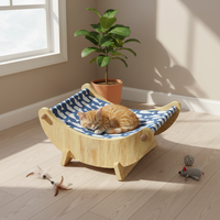 Lit pour chat rectangulaire en peluche écologique avec rembourrage en mousse, coton et lin, structure en bois, amovible, lavable, portable, pour intérieur, motif imprimé, emballage carton