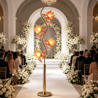 Lampe sur pied moderne en fer avec abat-jour en verre rose, LED blanc chaud, douille E26, facile à installer, motif fleur de lotus