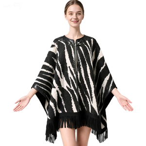 <b>Women</b> Maillard Style Leopard <b>cloak</b> with Tassel Vintage Zebra Open Front Shawl Casual Batwing Cape for Show Friend Gathering - Product Image 6