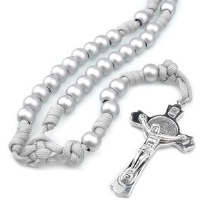 Rosari Robusti con Perle Acriliche Grigio <span class=keywords><strong>Argento</strong></span> <span class=keywords><strong>da</strong></span> 12mm, <span class=keywords><strong>Rosario</strong></span> Cattolico <span class=keywords><strong>da</strong></span> <span class=keywords><strong>Uomo</strong></span> <span class=keywords><strong>in</strong></span> Paracord - Product Image 6