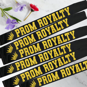 10 buah ikat pinggang <span class=keywords><strong>Prom</strong></span> bangsawan selempang <span class=keywords><strong>Prom</strong></span> Satin hitam dengan dekorasi selempang huruf berkilau emas untuk pesta dansa sekolah menengah - Product Image 4
