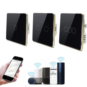 4 gangs Wifi Wireless Smart Wall Switch 100~240V With Tempered Glass Panel Metal Frame Intelligent Remote Voice Touch Controller