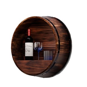 Estante de vino de madera Damai para montar en la pared, redondo, con forma de barril retro, estante de almacenamiento decorativo para sala de estar - Product Image 5