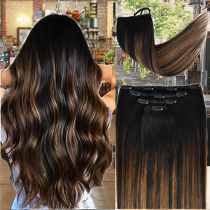 Extensiones de Cabello Remy Peruano Balayage con Clip para Mujer, 7 Piezas/Set, Negro Natural, Castaño, 16 Pulgadas, Doble Trama a Máquina - Product Image 2