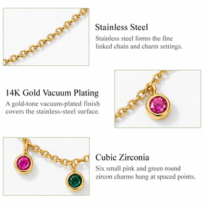 Color In Motion Pendant Necklace With Six Round Cubic Zirconia Drops <b>Gold</b> Plated Alloy Chain Minimalist Style Women's Everyday W - Product Image 4