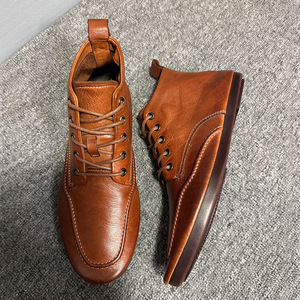 Chaussures montantes haut de gamme en cuir de cheval pour hommes, mocassins de style anglais pour hommes, bottes de travail en cuir souple à semelle souple pour hommes - Product Image 3