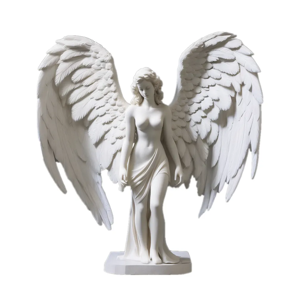 Modern Home Decoration Pure White Angel Wings Sculpture Resin Angel Statue