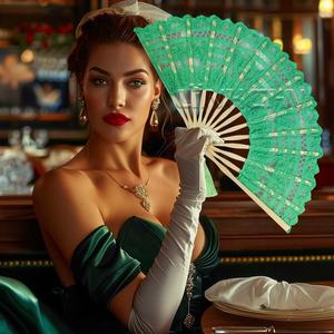 Abanicos de mano de boda de encaje personalizado de 27cm de alta calidad con mango de Bambú - Product Image 2